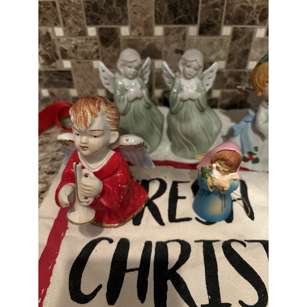 Lot of  8 Angel Ornaments Resin ceramic silver Figurines Christmas Decor Kids‎ - Picture 11 of 13